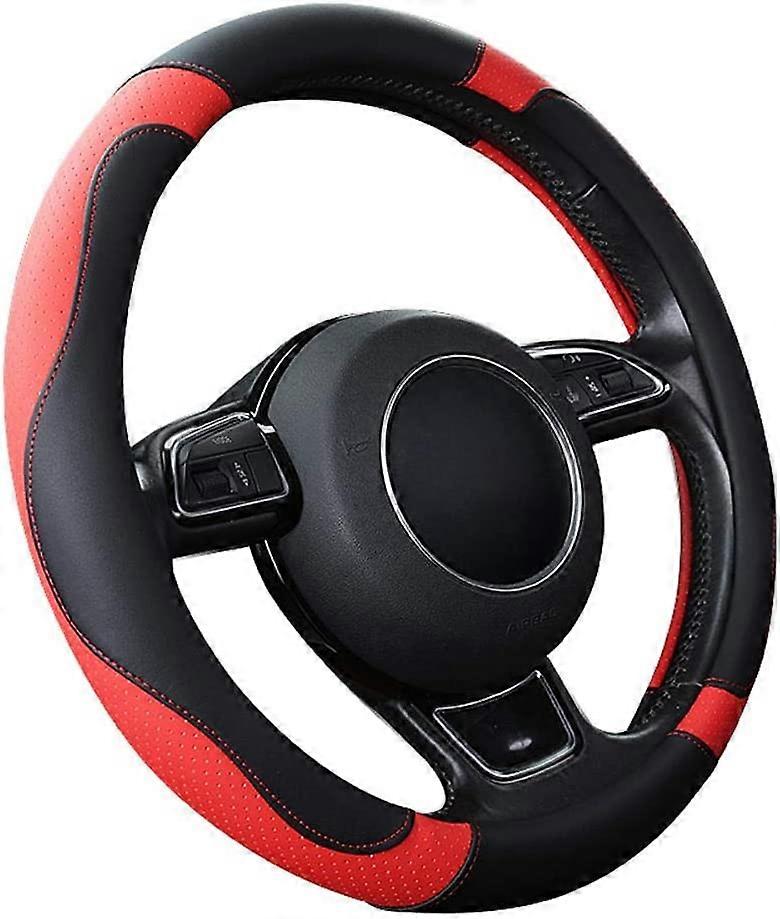 Auto Lenkradabdeckung Universal Mikrofaser Leder Lenkradabdeckungen 37-38cm / 15" rutschfest atmungsaktiv langlebig (rot)