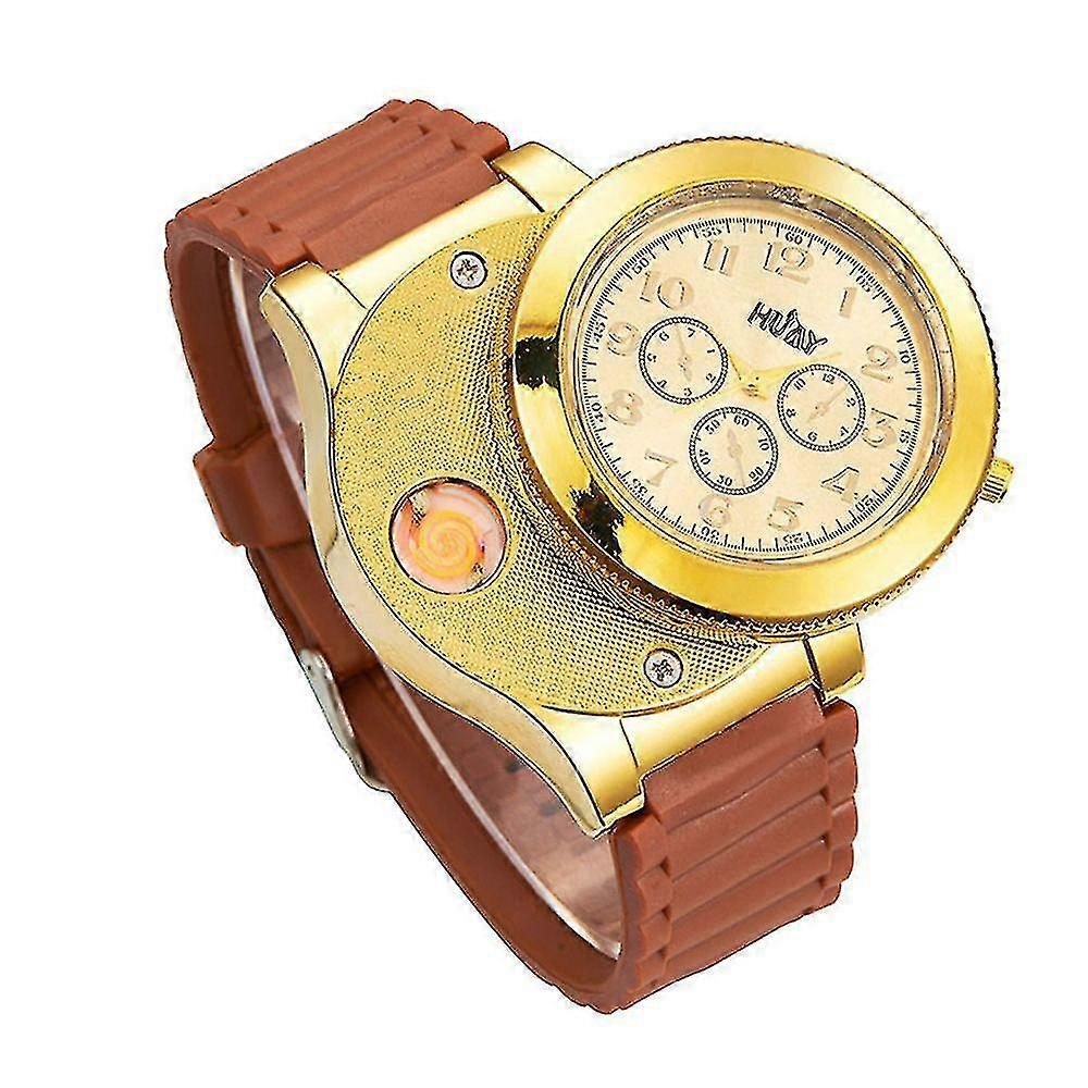 Usb Şarj Çakmak İzle Erkekler Elektronik Spor Kuvars Kol Saatleri Rüzgar Geçirmez Alevsiz Duman Sigara Çakmak Hediyeler - XC