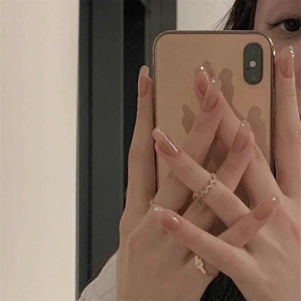 24pcs Milk Tea Solid Square Head False Nails Removable Manicure Patch