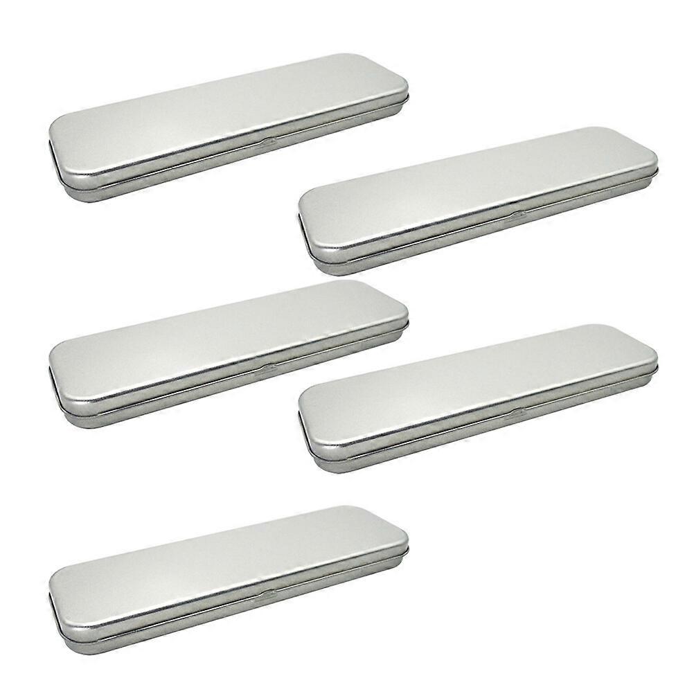 5pcs Pencil Case Iron Tinplate Frosted Single-layer Pencil Case Rectangular Metal Pen Box for Students (Silver