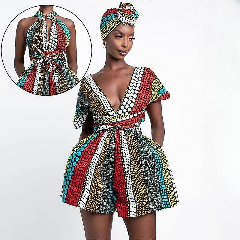 African style digital printed DIY multi-purpose jumpsuit shorts casual loose pants
