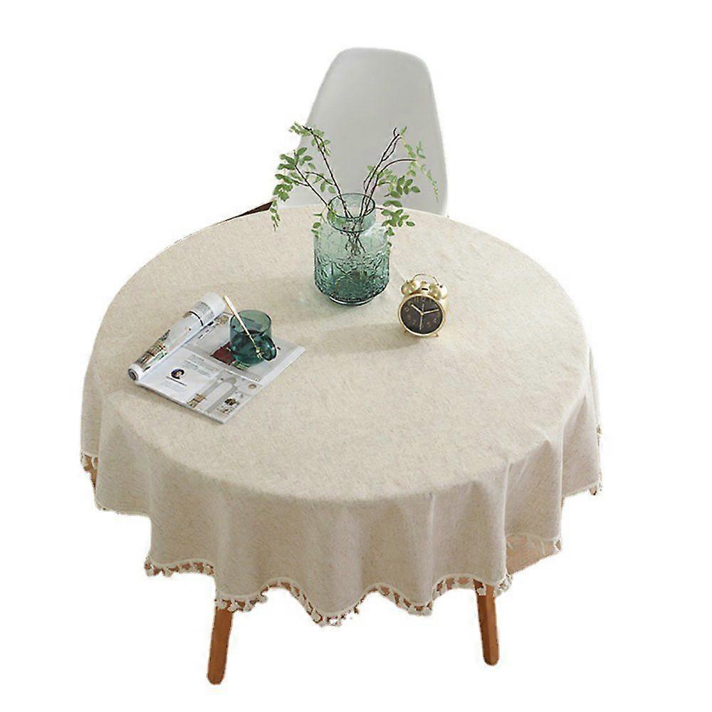 Round tablecloth, solid color tassel tablecloth, cotton tablecloth, suitable for home kitchen decoration