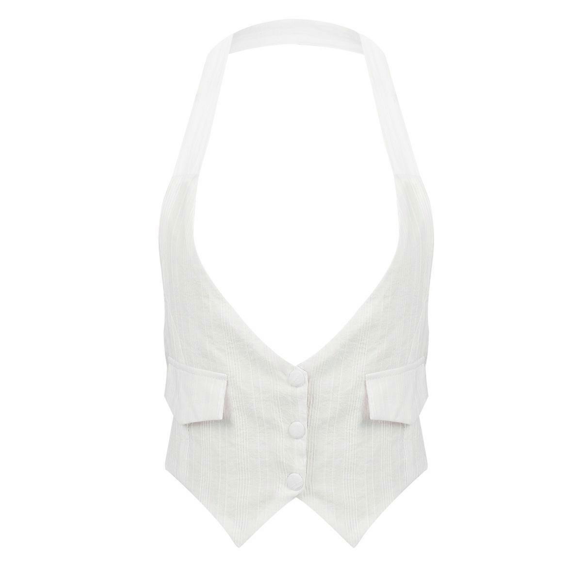 Kadın Rahat Yelekler Katı Halter Boyun Kısa Takım Elbise Yelek Kemer ile Sırtsız Kendinden Kravat Arkada Düğme Aşağı Tam Astarlı Yelek