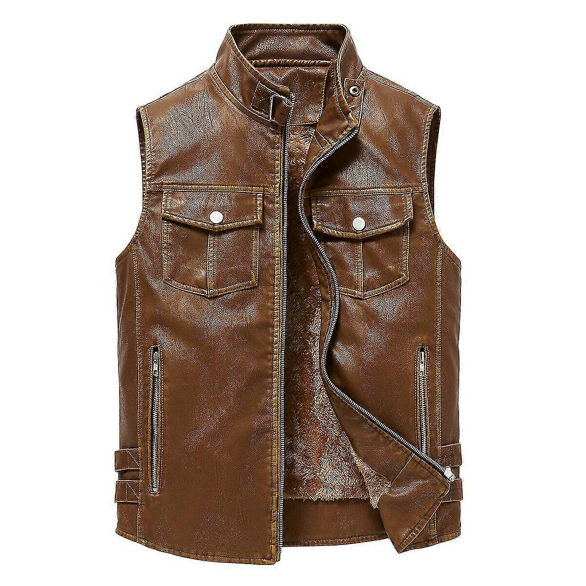 Mens Fleece Lined PU Leather Sleeveless Jacket