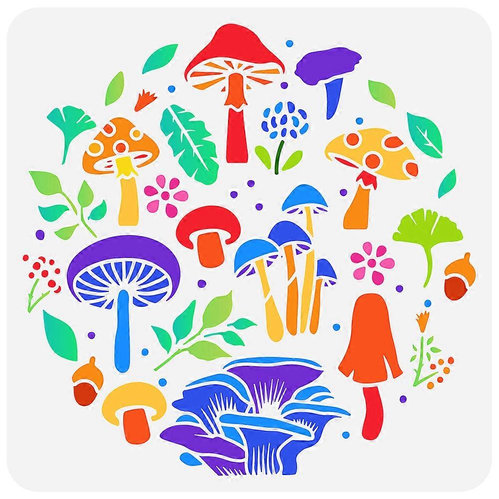 1pc Mushrooms Stencil 11.8x11.8inch Large Painting Stencil Flowers Stencil Leaves Stencil Forest Drawing Template Square Stencil Hollowed Template for