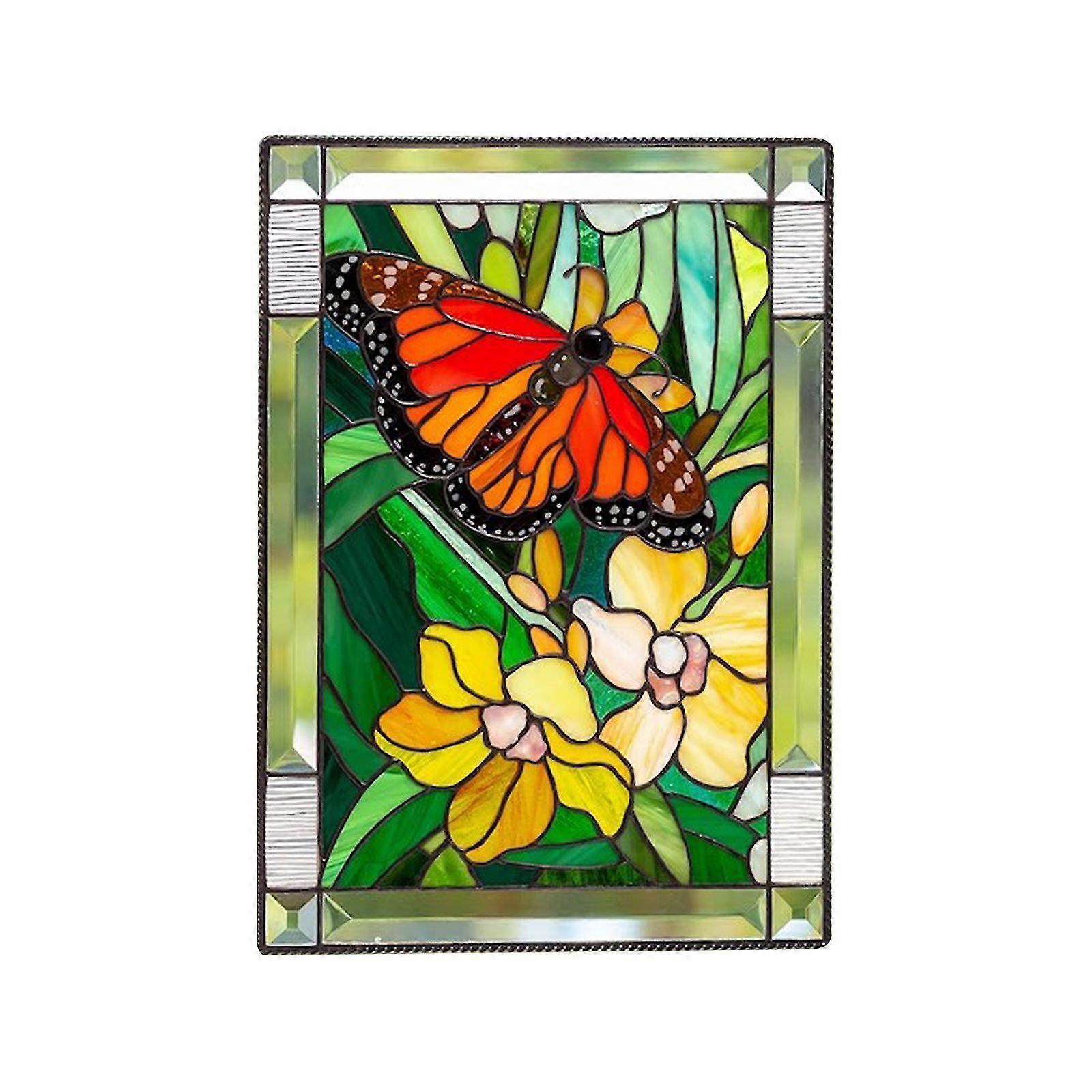 Rectangle Stained Glass Window Suncatcher Hanging Panel Home Decor W/ Chain Gift
