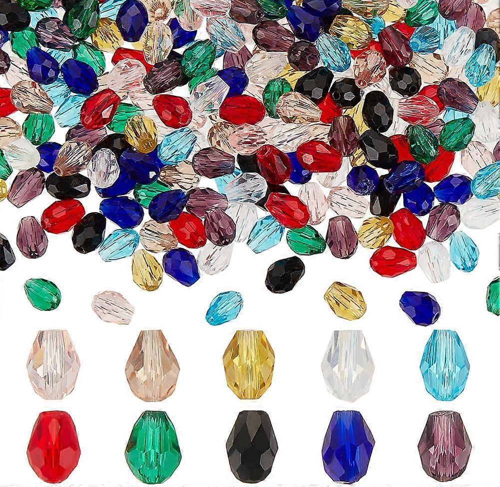 250Pcs 10 Colors Brilliant Faceted Glass Beads Teardrop Crystal Pendants Beads Lustered Drop Spacer Loose Beads Necklace Bracelet DIY Creation Beads f