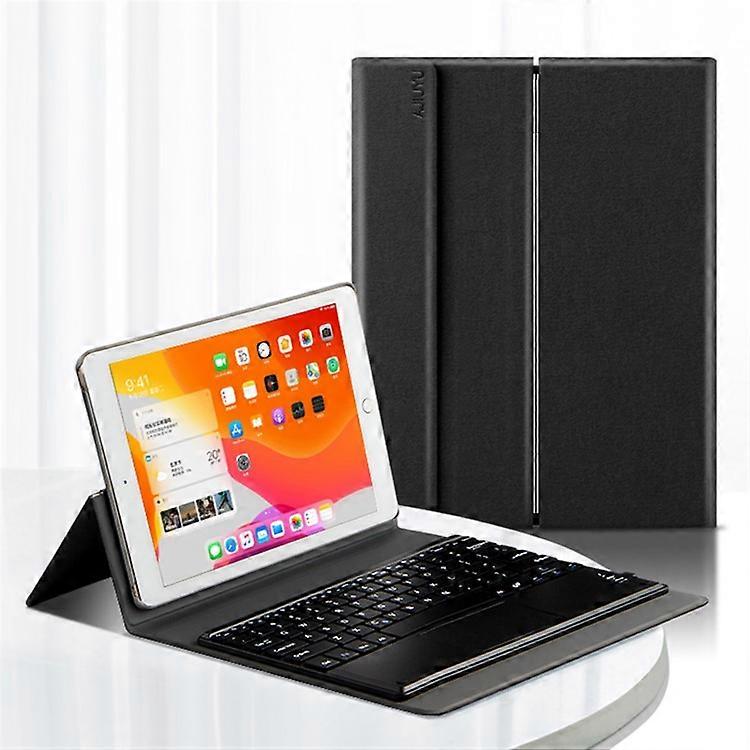 JIUYU 2-in-1 Bluetooth Touchpad Detachable Keyboard + Stand Hinge Leather Case Shell Compatible For iPad 9.7-inch (2018) / (2017)