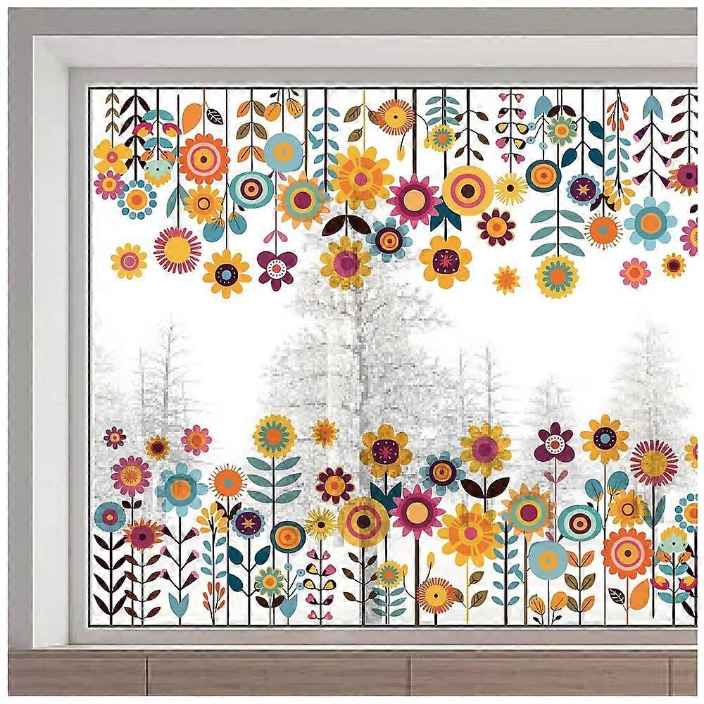 1pc PVC Window Static Stickers Rectangle Shape for Window Decoration Flower 380x1160mm