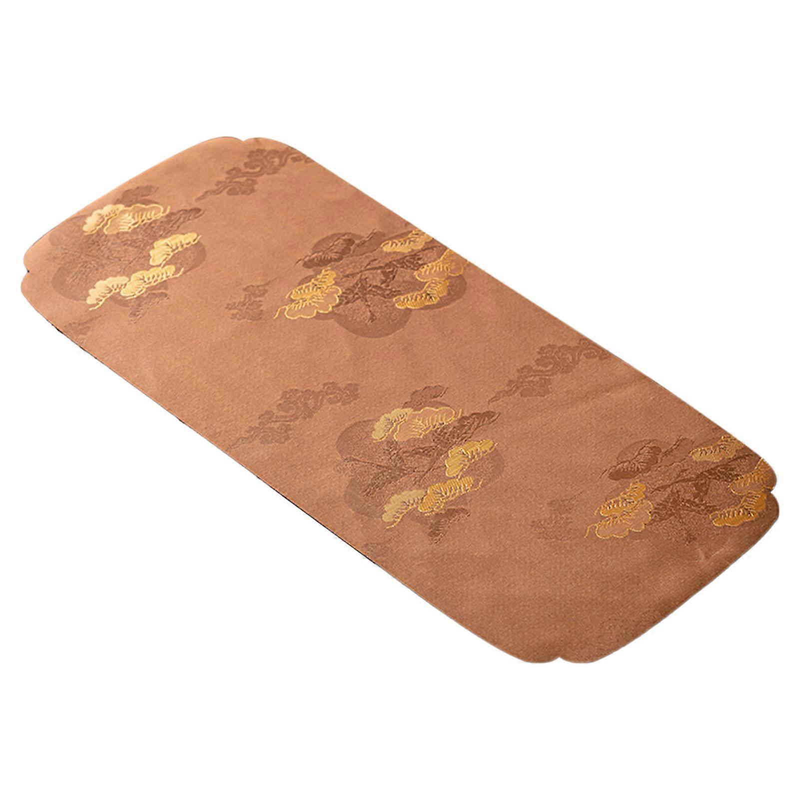 Exquisite Brown Embroidered Tea Ceremony Mat - Decorative, Washable Tabletop Accent