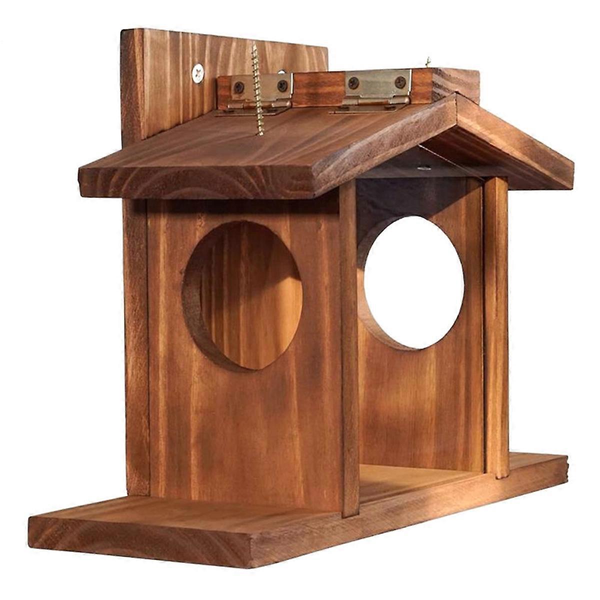 Wooden Squirrel Feeder for Garden, With Corn Cob Holders, Winter Outside Feeding House for Backyard and Garden