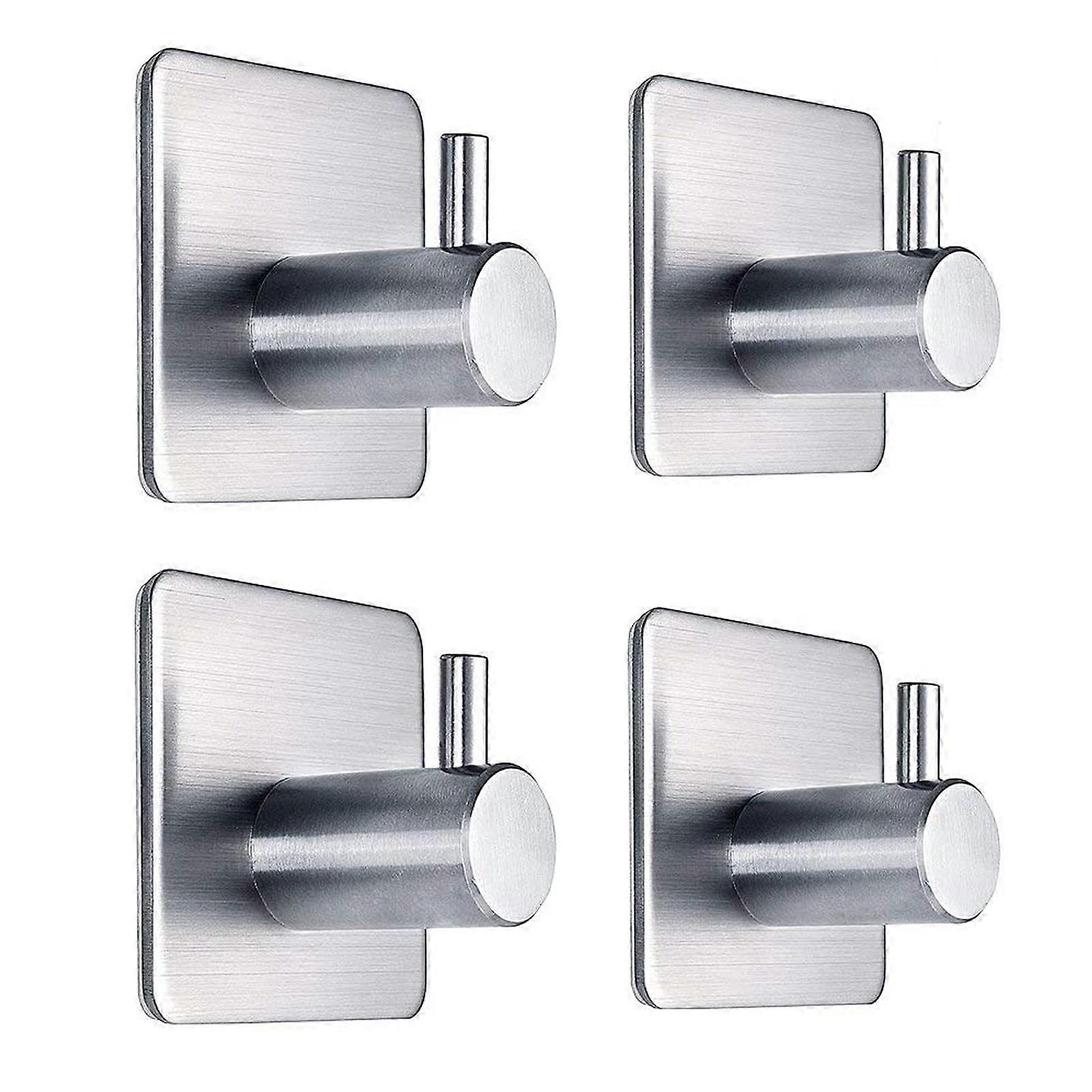 4-Pack Stainless Steel Adhesive Hooks For Wall Organization No-Drill Mounting Durable Wall Hooks