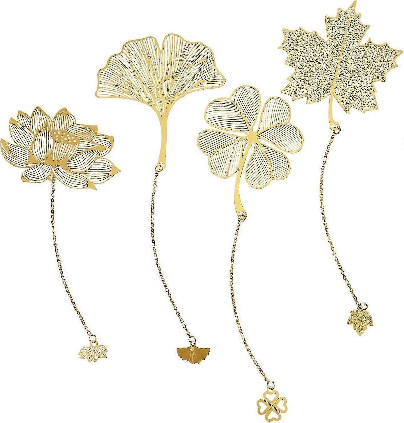 4 Pack Metal Bookmarks With Chain, Gold Cutout Bookmarks