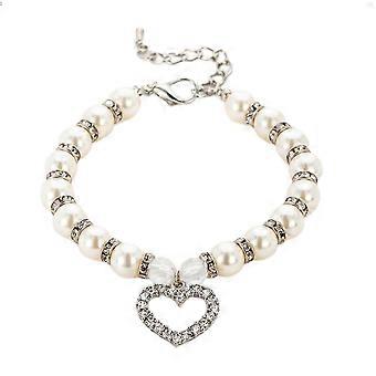 Dog Pearl Collars and Rhinestones Dog Collar Set, Pet Cat Pearl Necklace Full Diamond Bling Adjustable Dog Collar for Small Girls Cats Puppy Necklace 