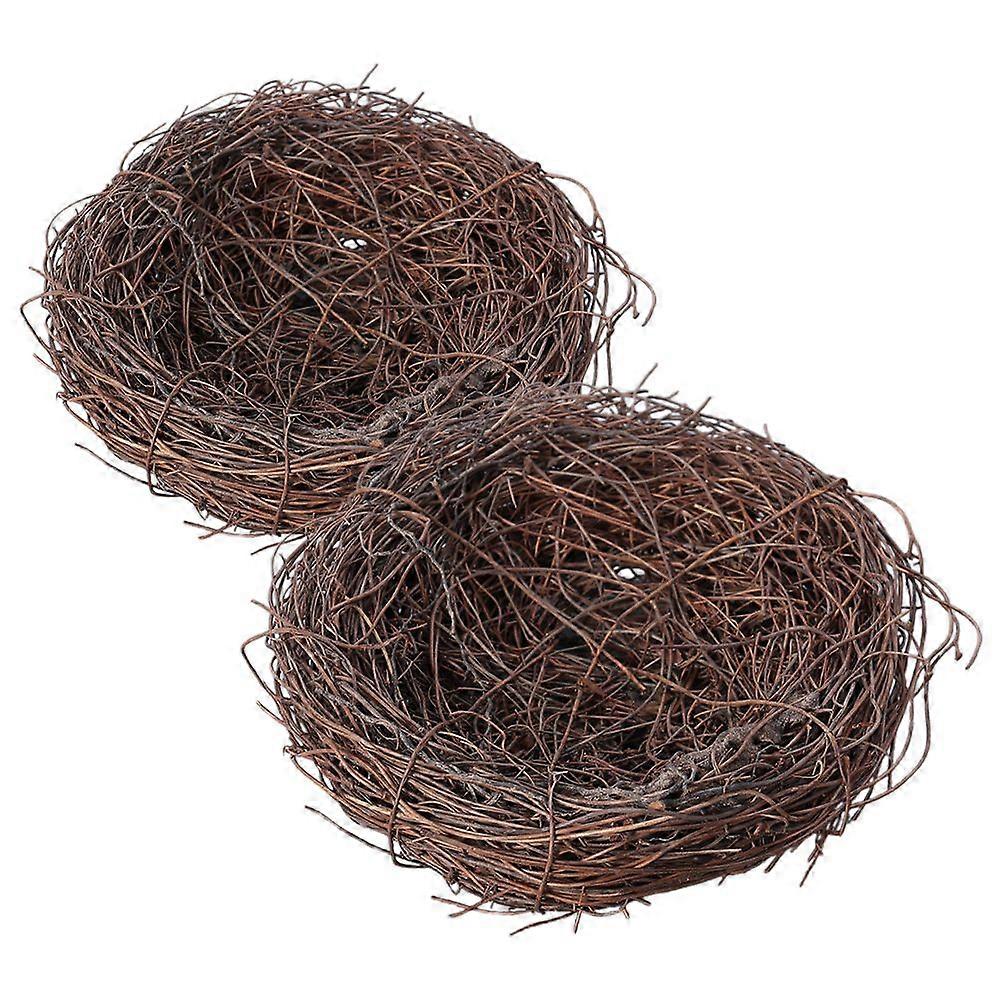 2pcs Artificial Rattan Bird Nests Realistic Woven Bird Nest Photo Props for Easter Table Centerpiece Outdoor Indoor Decor