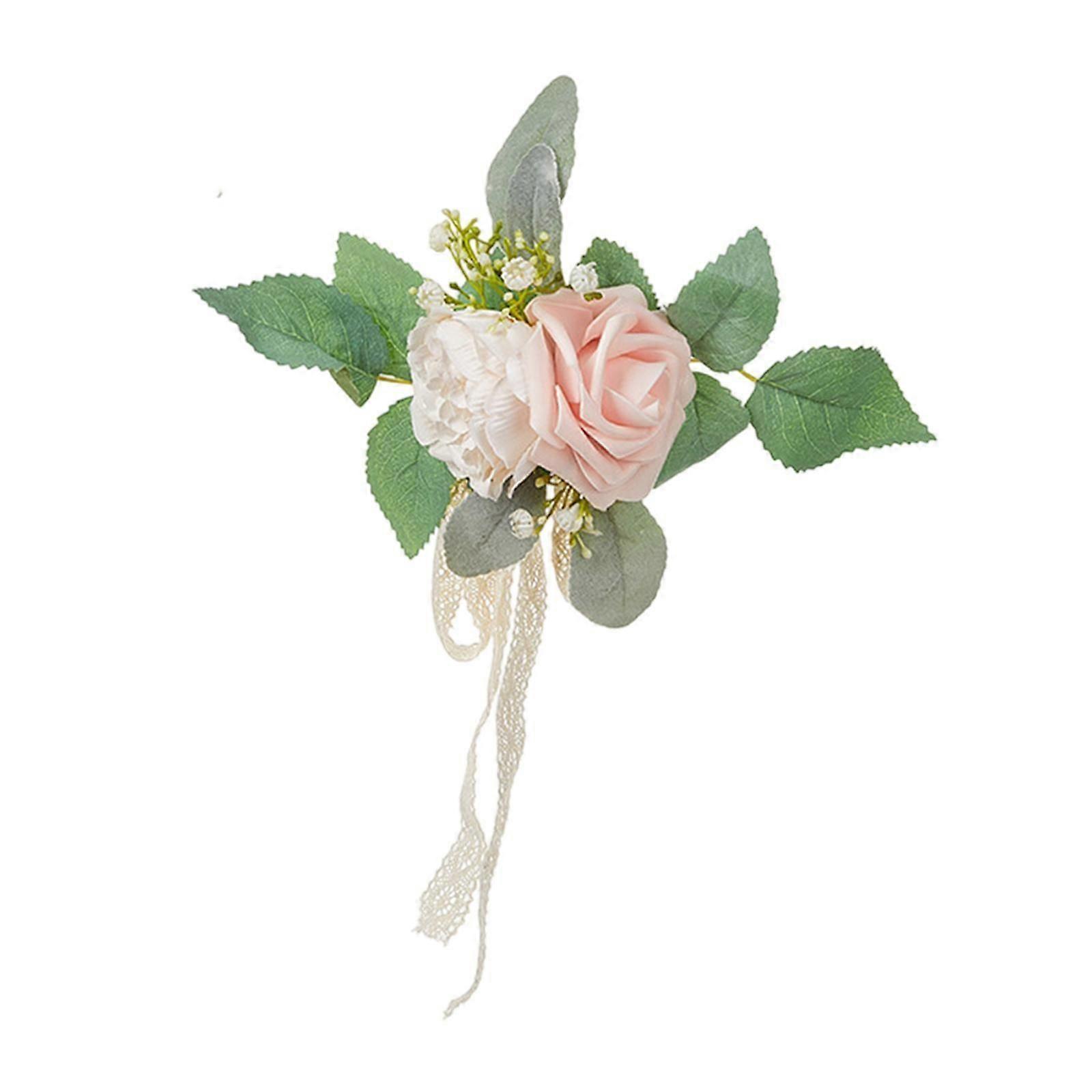 Wrist Corsage Decoration with Ribbon Rose Corsage for Anniversary Prom Bride pink