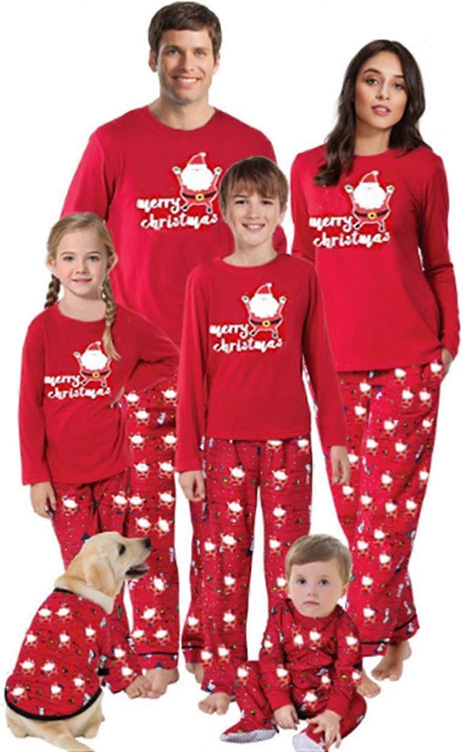 Julpyjamas Lång Bomull Pjs Vinter Långärmad Sovtopp med Långbyxor Set