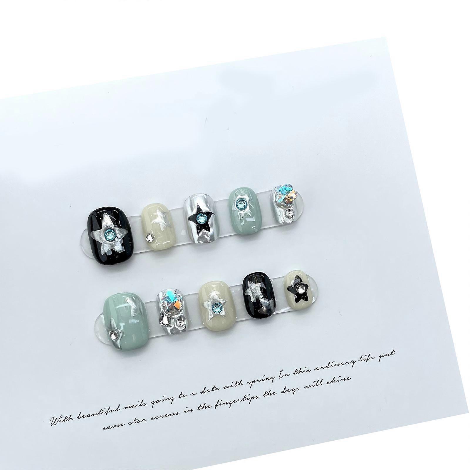 Unique Handmade Artificial Nails Gothic Short Press on Nails Round Set Full Cover False Nails for Unique Look  extra small