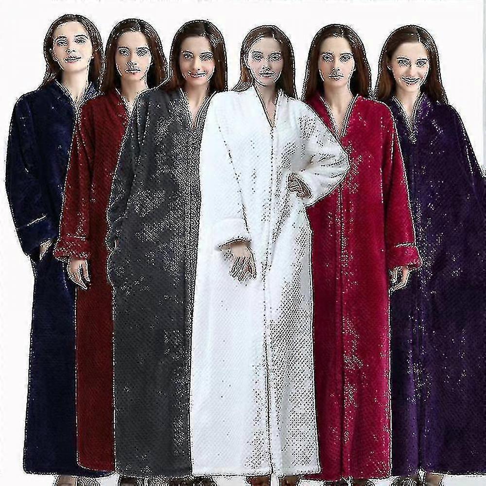 Femei Fleece Robe Plush Long Zip Front Bathrobe_Special Cadou