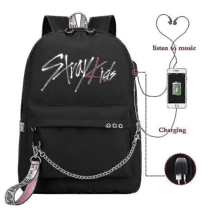 SJJYV Stray Kids Usb حقيبة ظهر على الطراز الكوري فيليكس حقيبة الكتب العودة إلى المدرسة الأولاد والبنات المشجعين حقيبة هدايا Mochila هدايا فيليبا عالية الجودة