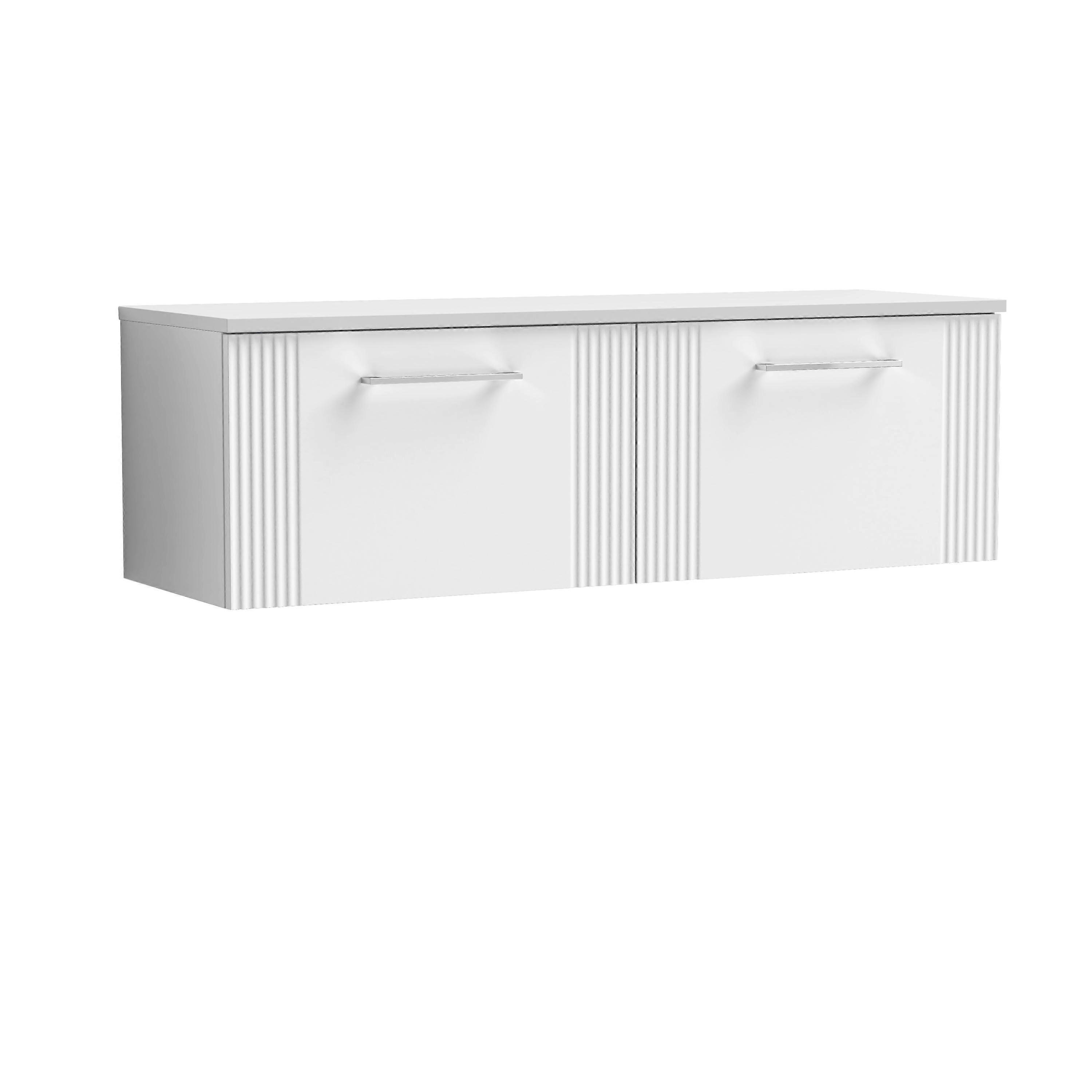 Partial Fluted 2 Drawer Wall Hung Vanity Unit with Colour Coordinating Worktop - 1200mm - Satin White 