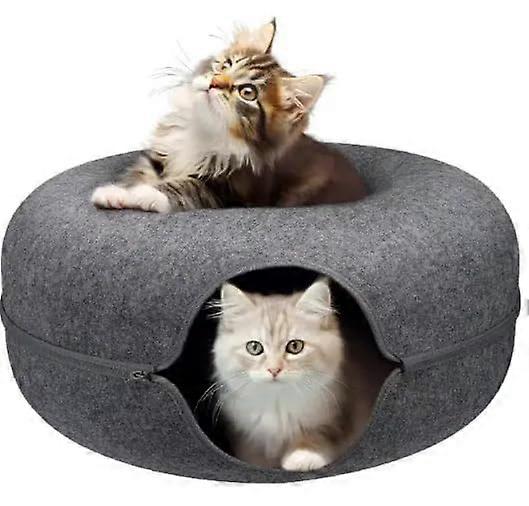 Cat Cave Donut for Large Cats and Small Dogs Up to 30 lbs | Washable Scratch-Resistant Pet Bed Tunnel House