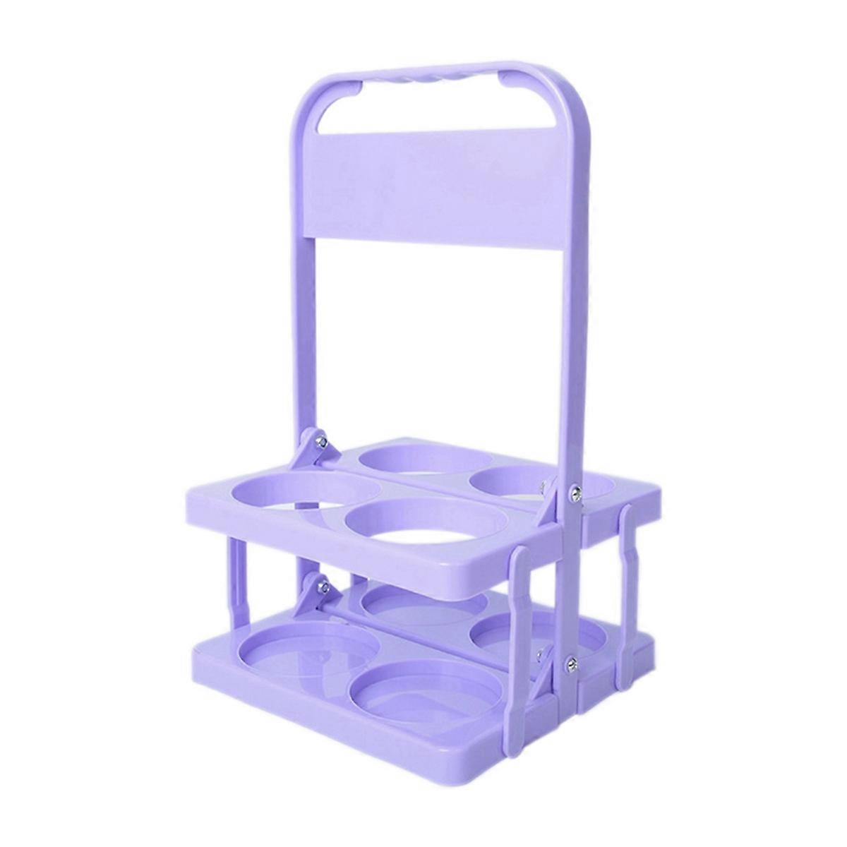 4 Holes Foldable Plastic Beverage Carrier, with Handle Light Purple