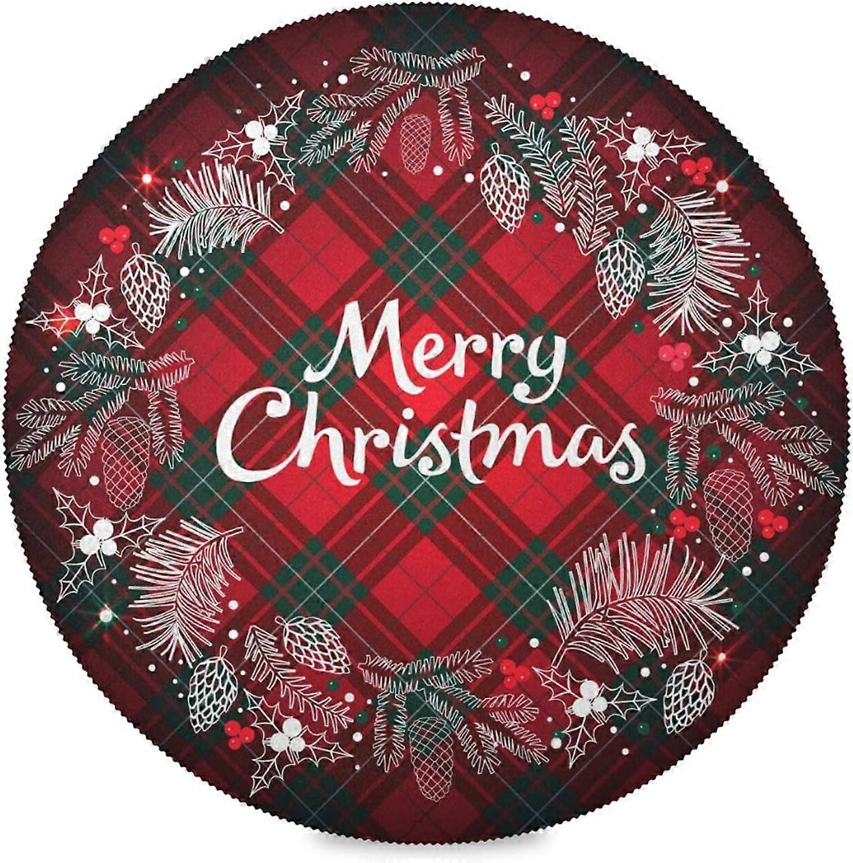 4 Set Round Check Plaid Wreath Placemat for Dining Table 15 Inch