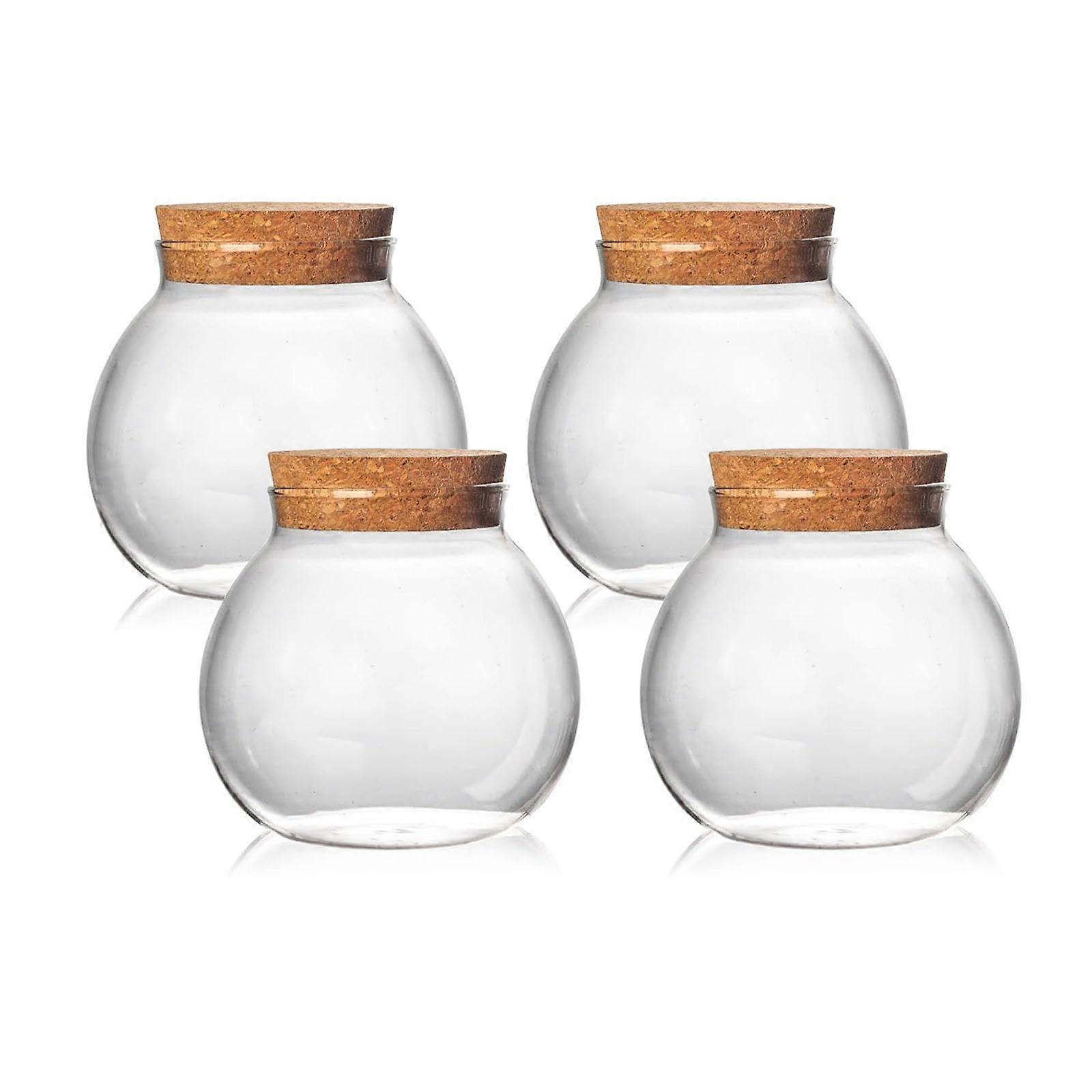 4 Round Glass Jars 17 Oz for Wedding Sweets and Kitchen Storage, Airtight Lids, Clear Glass, Decorative Containers