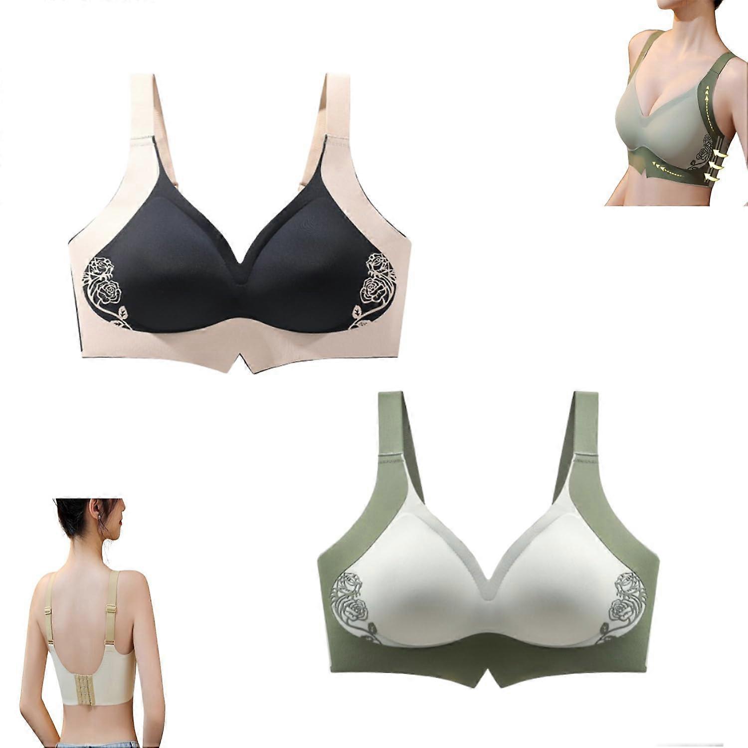 Super Gather Wireless Push-Up Bra Seamless Soft Comfort Size 2XL Green And Black