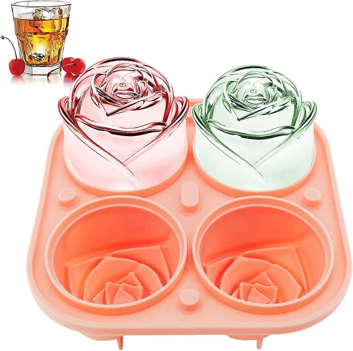 SBSGV 3D Rose Ice Molds 2.5 Inch, Large Ice Cube Trays, Make 4 Giant Cute Flower Shape Ice, Silicone Rubber Fun Big Ice Ball Maker for Cocktails Juice