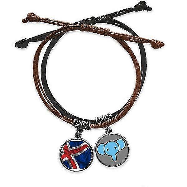 シルクテクスチャアイスランドフラッグパターンブレスレットロープハンドチェーンレザーエレファントリストバンド