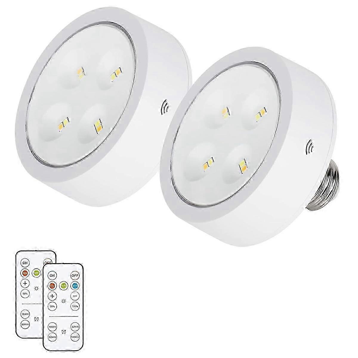 Battery Operated Light Bulb for Lamps, Screw in LED Puck Lights with Remote, with E26 Socket for Wall Sconce 2Pack