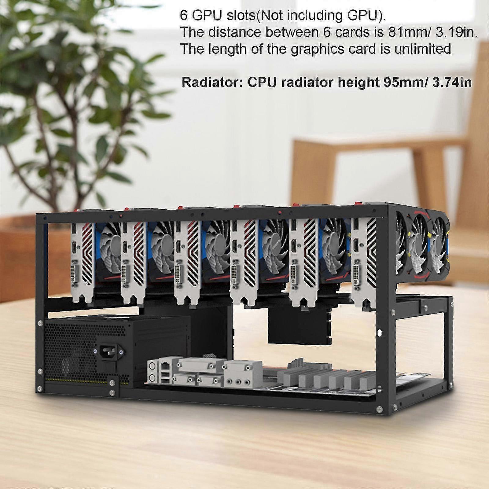 6 Grafikkarte Open Mining Rig Rahmen Festes Rack CPU Ständer Unterstützung 4x12cm Lüfter