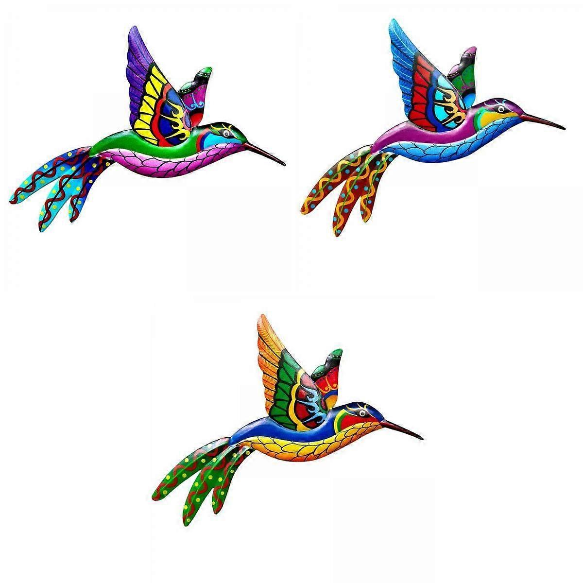 3 Count Hummingbird Wall decor for art Hanging Ornaments Colorful 3D
