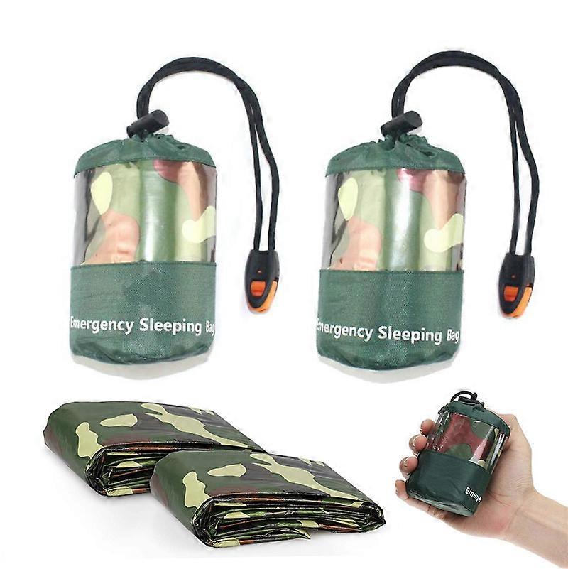 2er-Pack Notfallschlafsack, wasserdichte, leichte Thermo-Überlebensdecke, tragbarer Nylonsack für Camping, Wandern im Freien