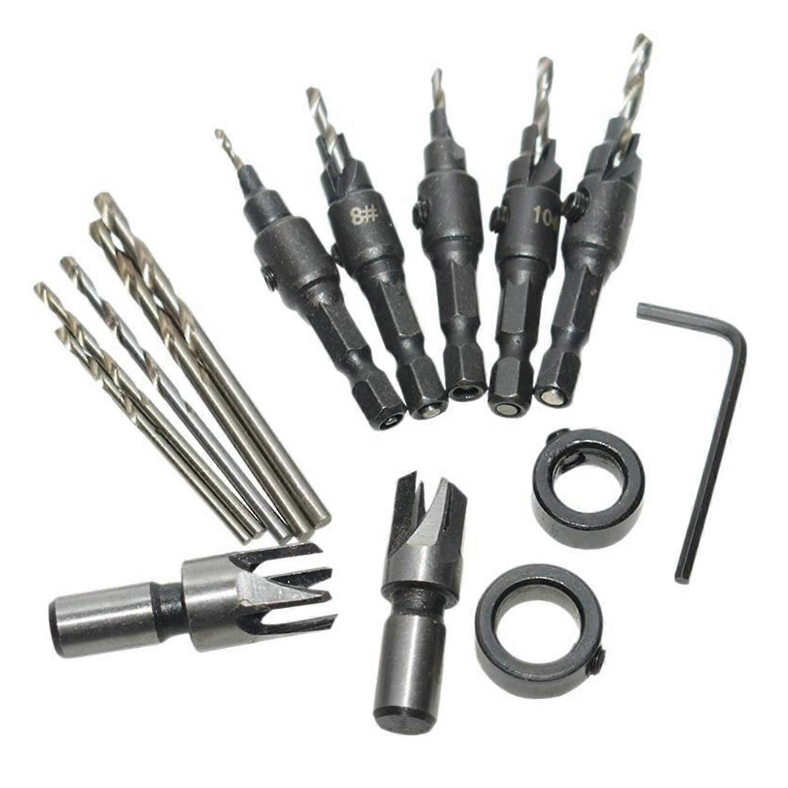 15pcs Multipurpose Woodworking Drill Set with Countersink Combination&Hexagonal Key for Home Improvement Precisions Work