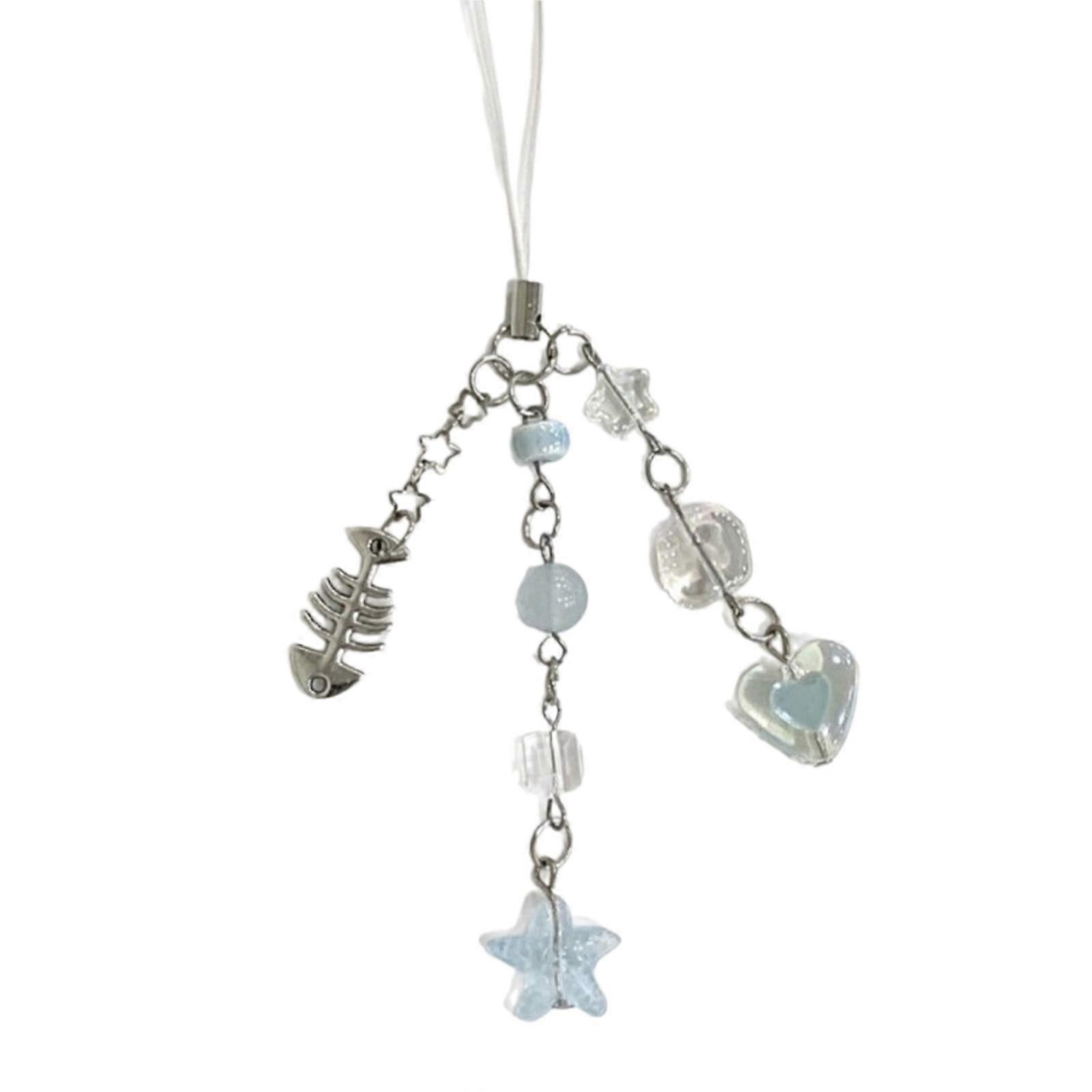 Handmade Phone Chain Handcrafted Keyring Pendant Fishbone Star Heart Bag Charm Colorful Beaded Keychain Accessory