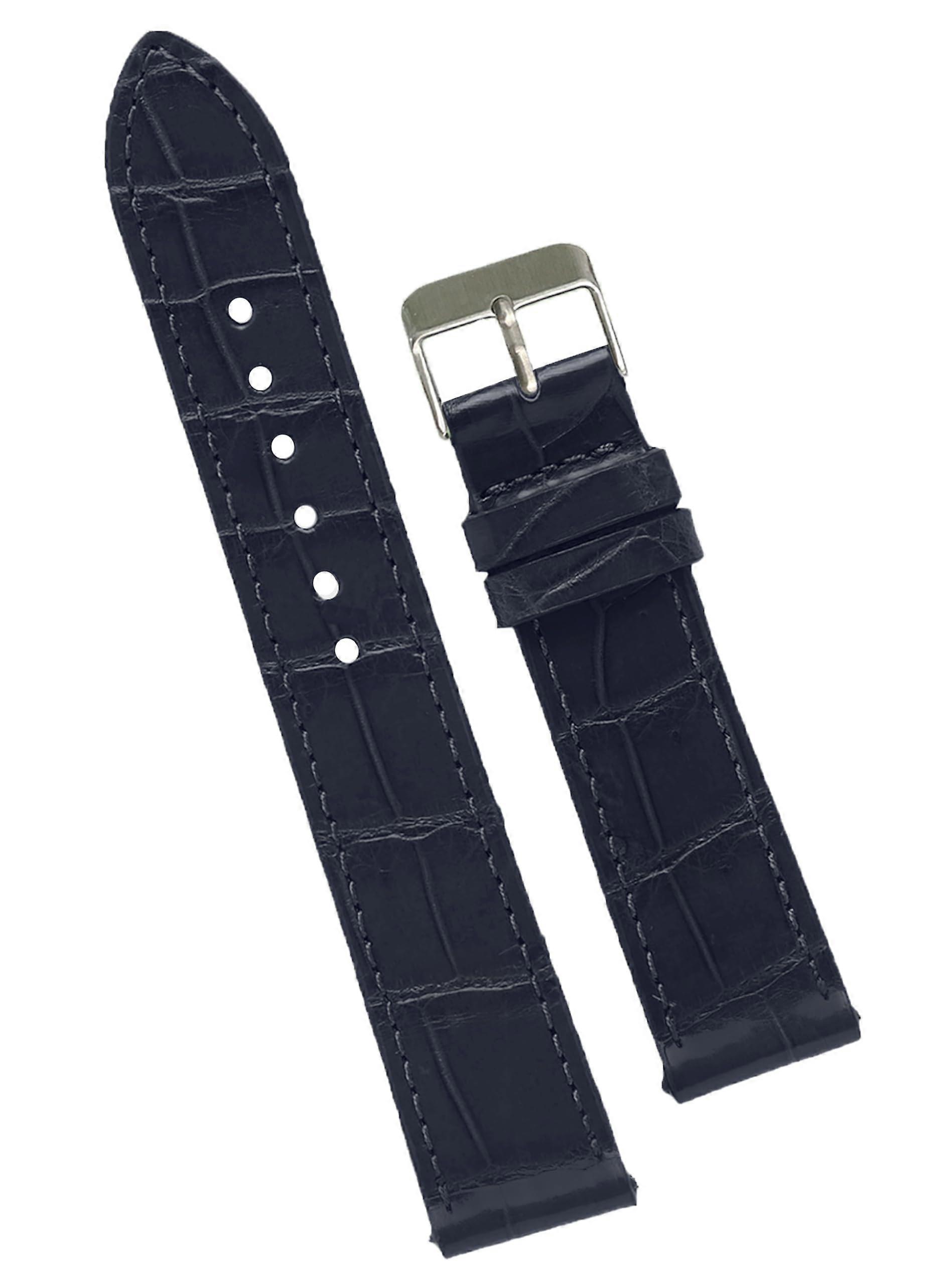 19mm Flat Blue Navy Alligator Watch Band Quick Release Leather Strap Gift for Dad