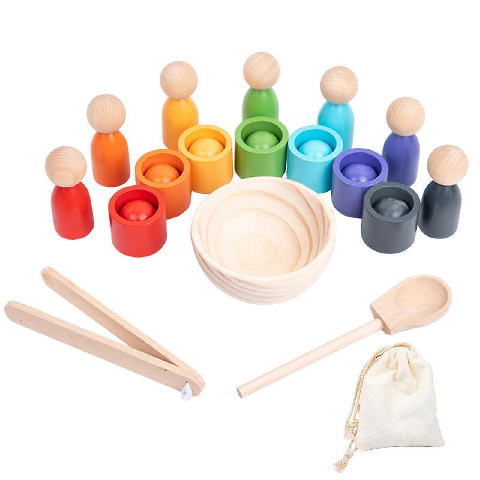 Wooden Figure Dolls and Cups  Early Learning Toy Kindergarten Board Game Color Matching Boxes Grasp Toy