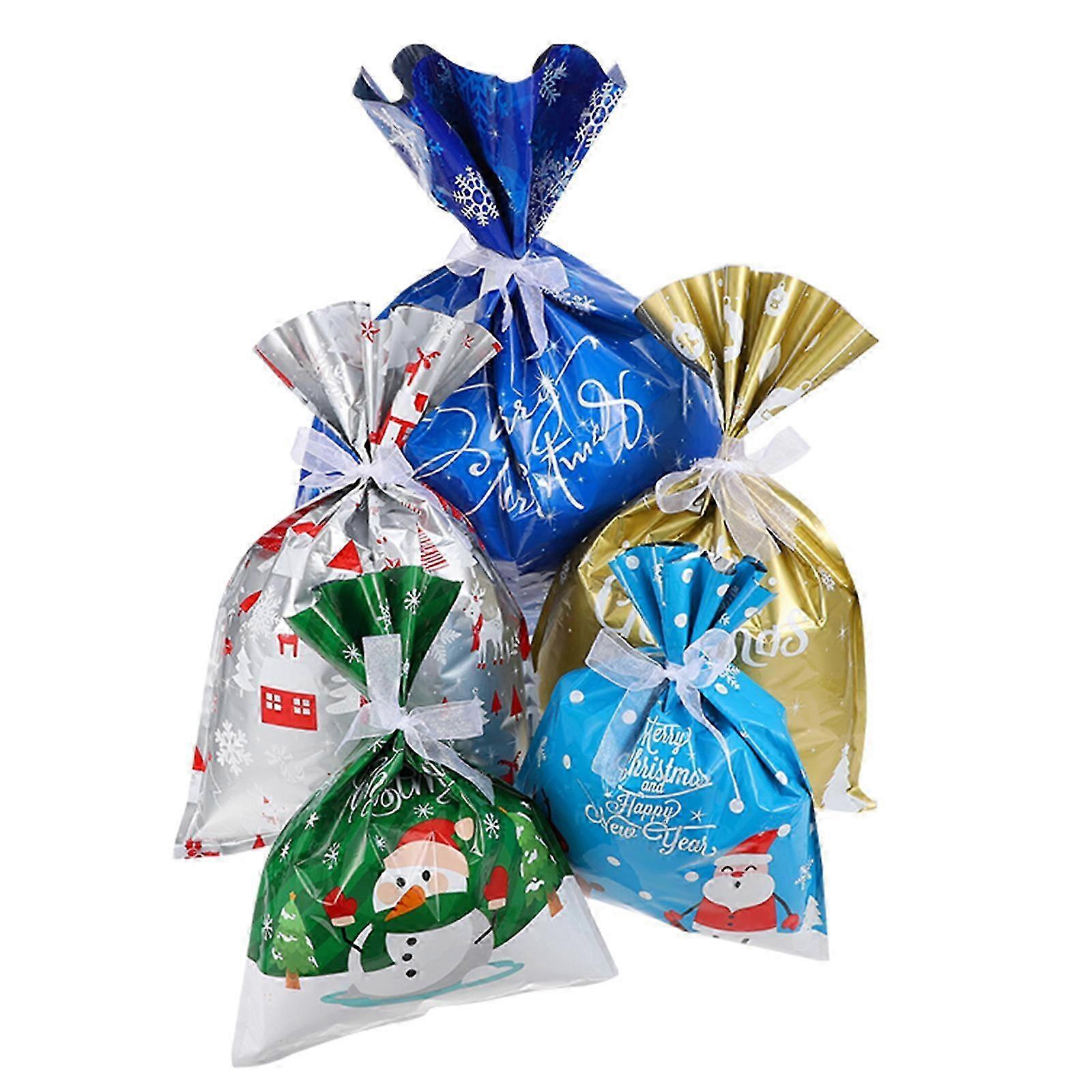 Assorted Color Party Treat Bags with 5 Pieces of Christmas Candy and Drawstring Closing