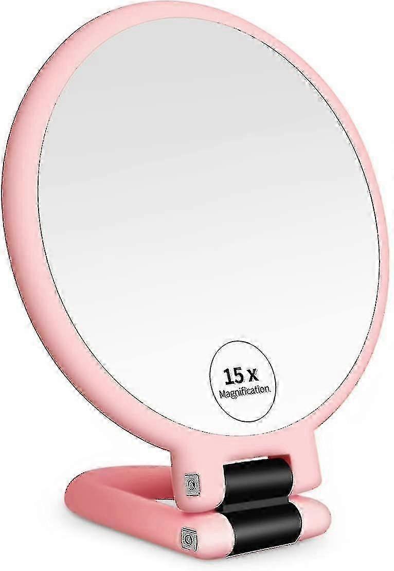 1x 15x Magnifying Handheld Mirror, Double Sided Pedestal Magnification And True Image Makeup Mirror, Compact Size And Portable Vanity Cosmetic Mirror