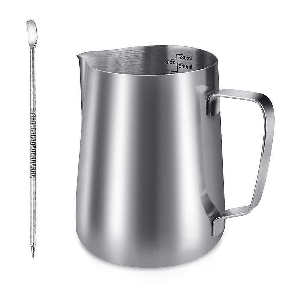 Milk Frothing Jug with Scale, Ideal for Espresso, 600 ml, Silver