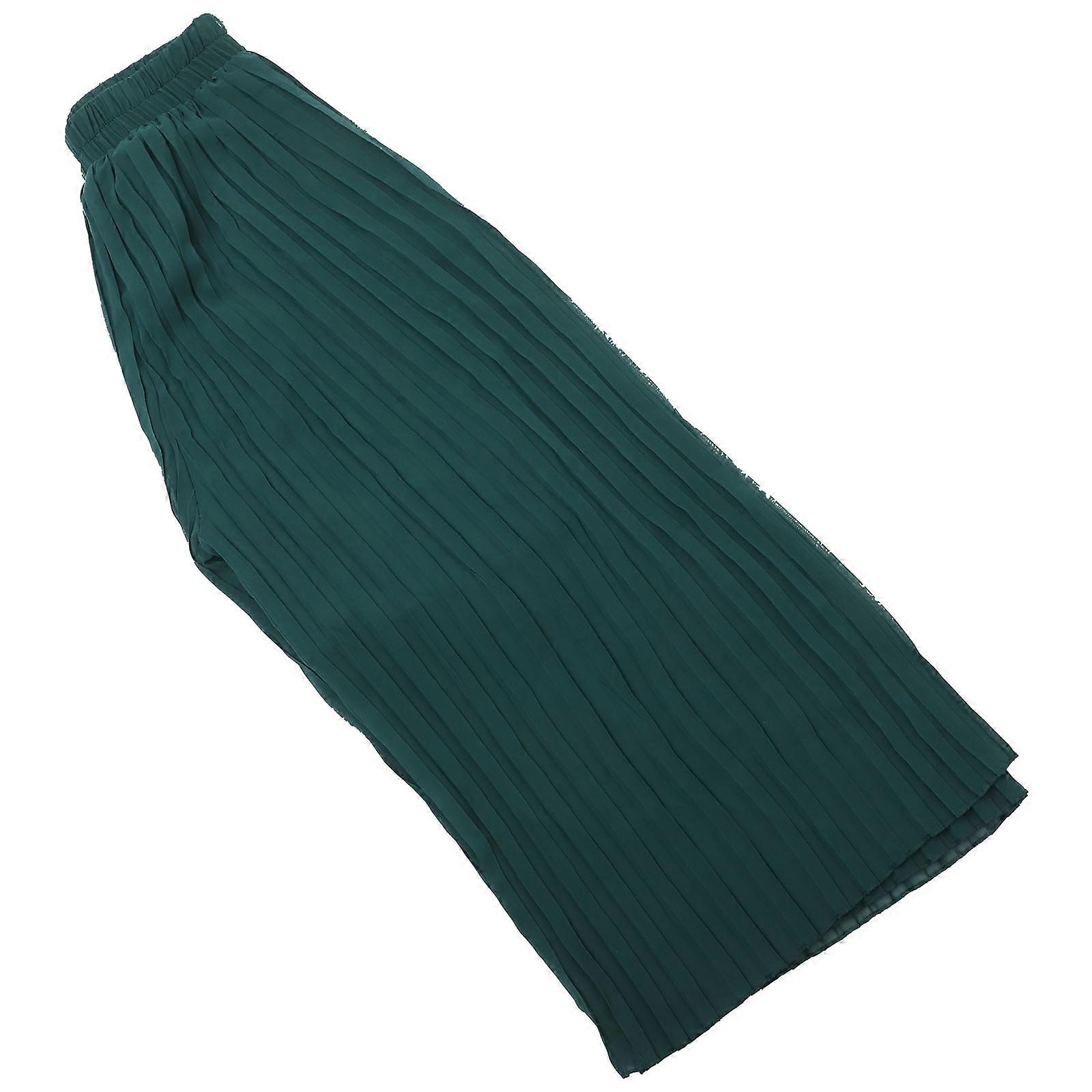Women's Chiffon Wide Leg Pants Loose Pleated Design, Elastic Waist, Summer Casual Wear, Green, Stylish & Comfortable