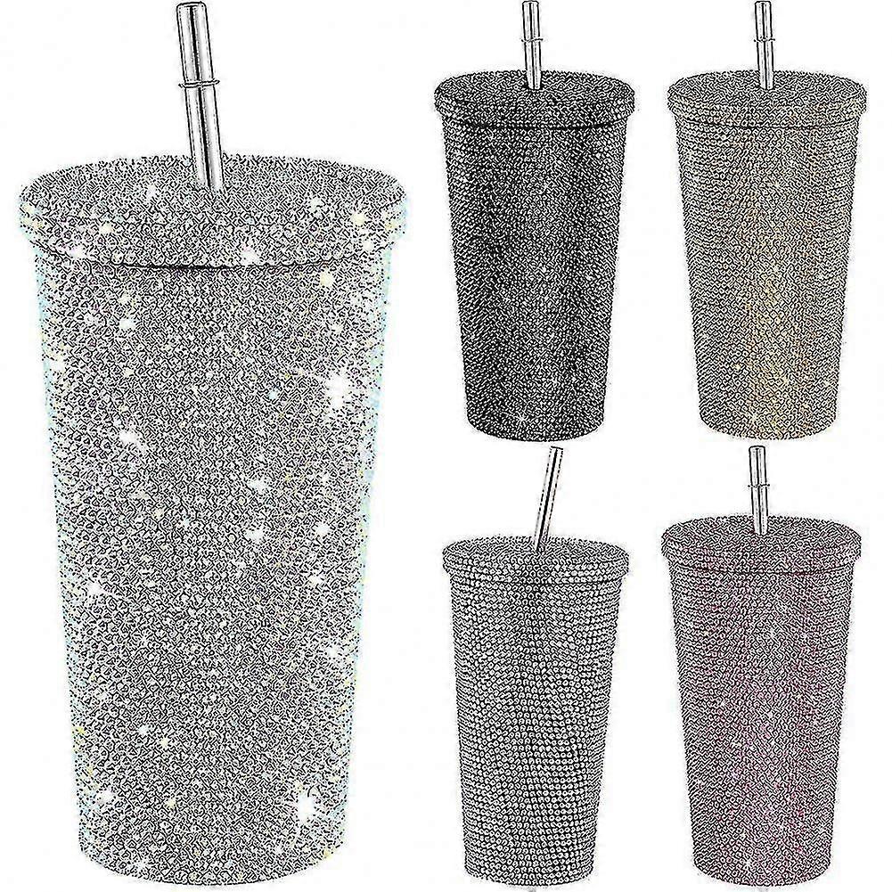 500 ml-es rozsdamentes acél strassz csillogó vizes palack szalma fedéllel, szigetelt kétrétegű termosz csésze nőknek ajándék