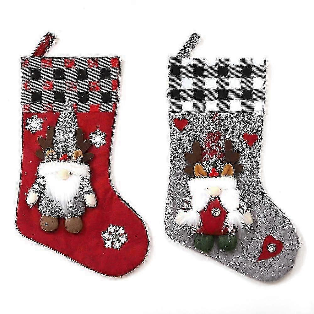 عيد الميلاد تخزين 2pack، 3D التماثيل سانتا عيد الميلاد جوارب الموقد معلقة جوارب الأحمر الرمادي