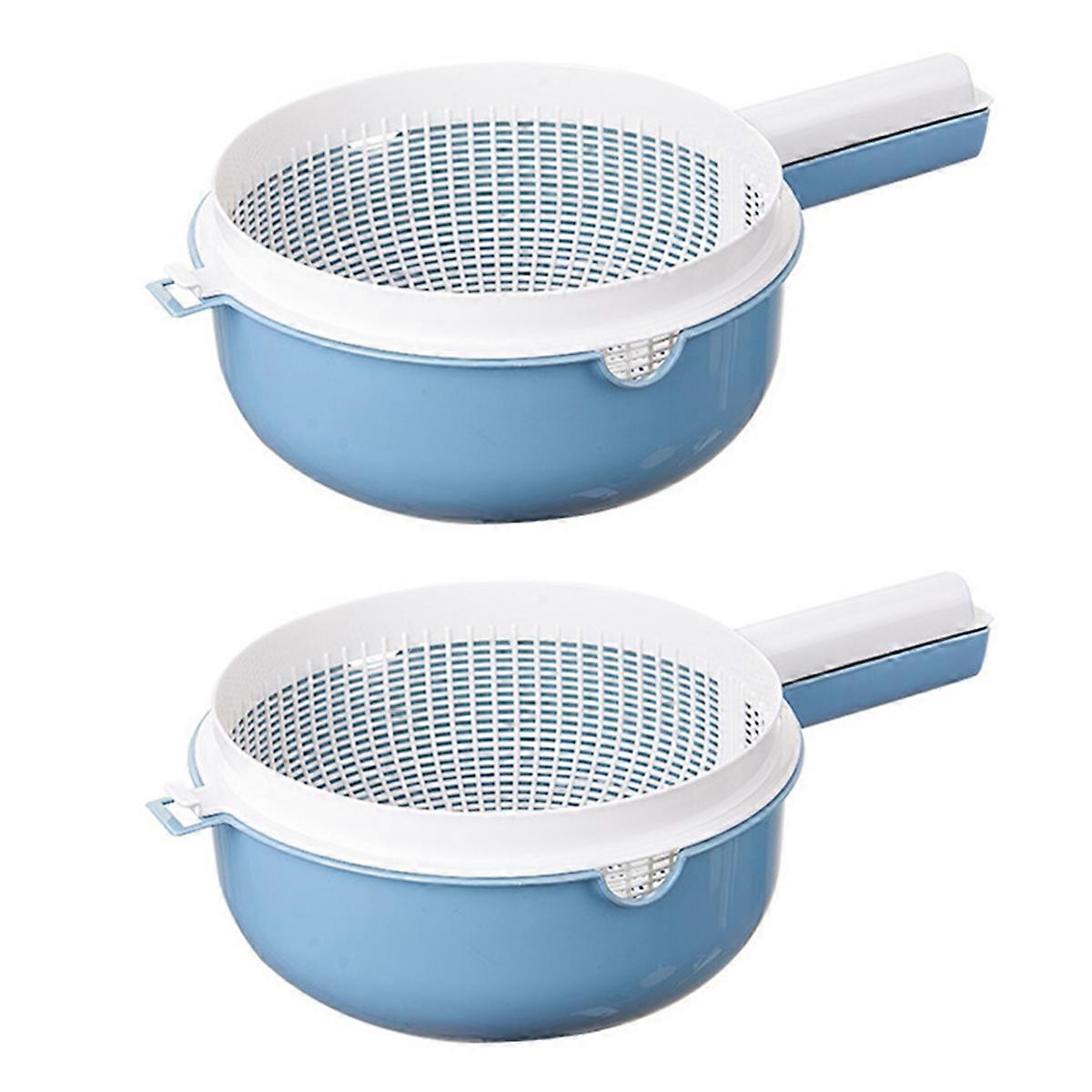 Fruit Vegetable Washing Basket, Double Layered Rice Strainer with Practical Handle