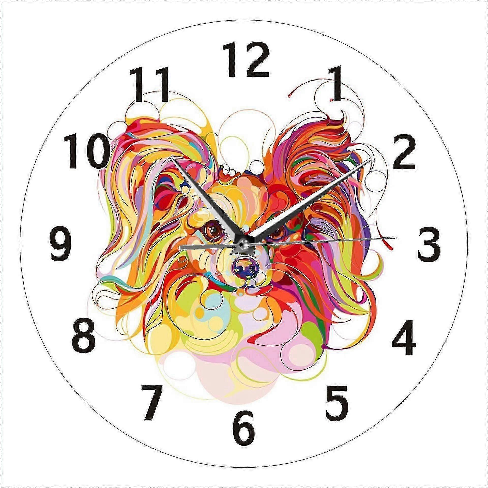 Ruikailucky-シンプルなクリエイティブホームペットクロックキュートカラーポメラニアンドッグアクリルウォールクロックホームデコレーションクロック