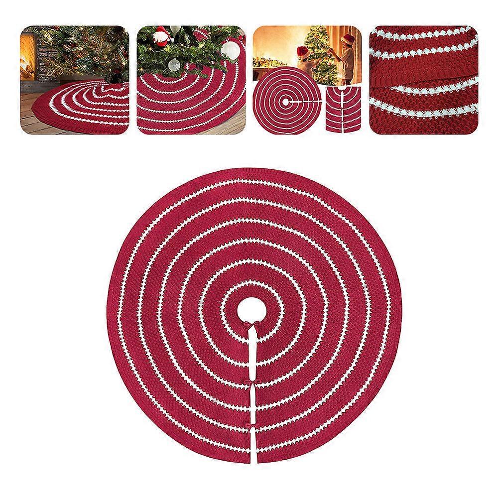 Christmas Tree Red Knitted Acrylic Tree Skirt Dirt Resistant Xmas Decoration Cover Floor Protection for Home Hotel Shop