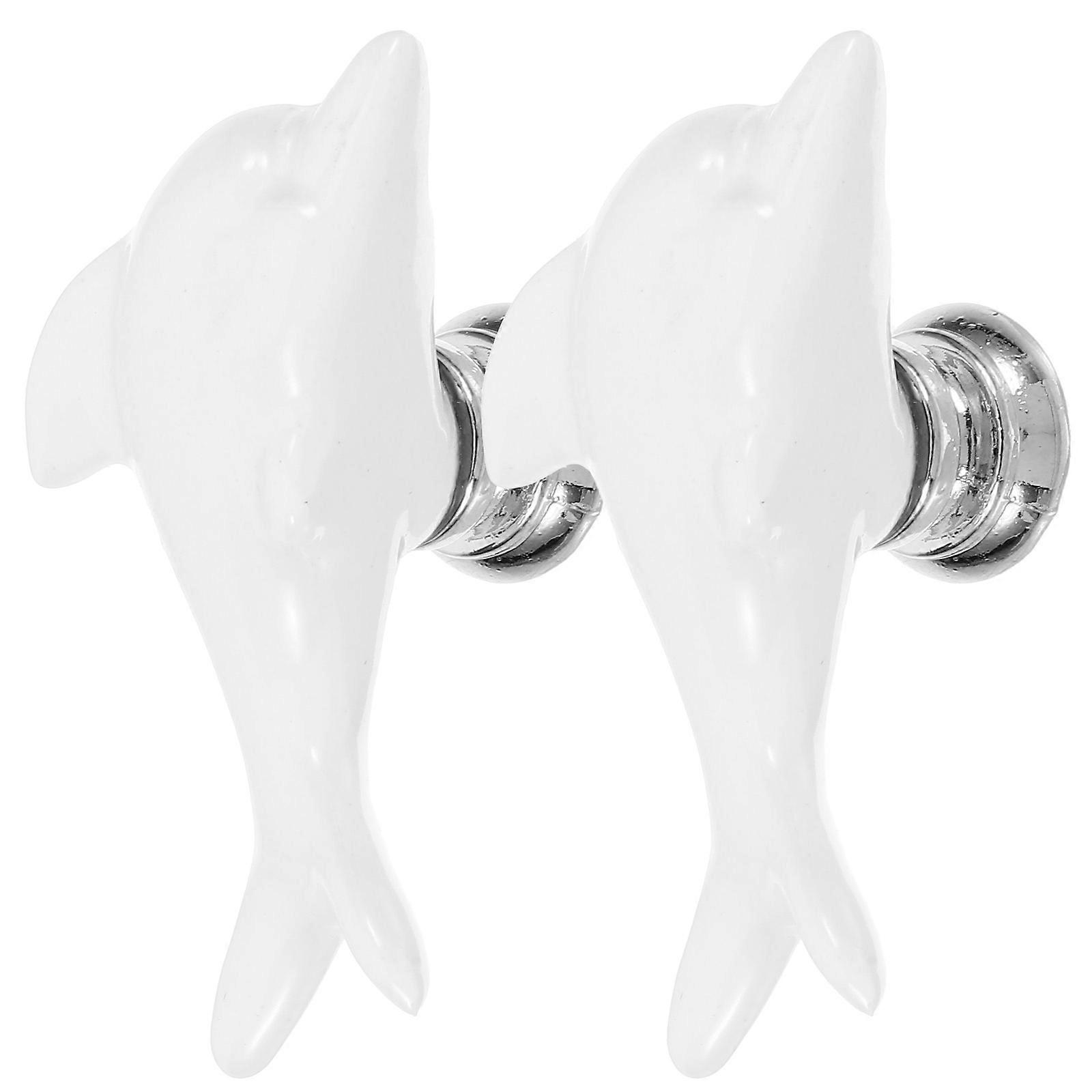 Cute Drawer Knobs Dolphin Shape European Style Easy to Install White 2Pcs